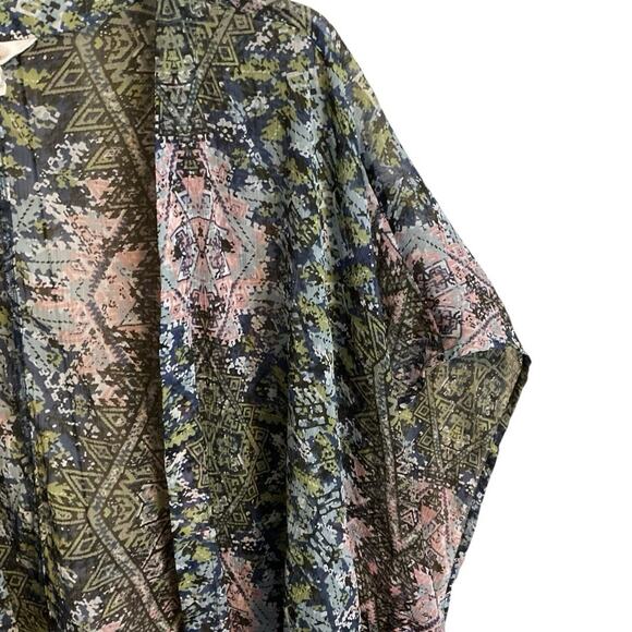 SUN & SHADOW Open Kimono Women’s S/M Green Blue Pink Geometric Pattern Lightweig - Picture 3 of 8